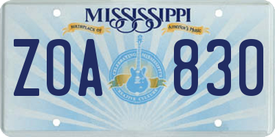 MS license plate ZOA830