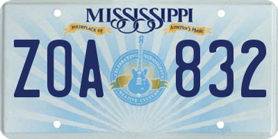 MS license plate ZOA832