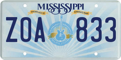 MS license plate ZOA833