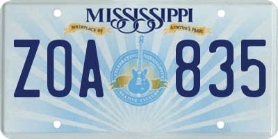 MS license plate ZOA835