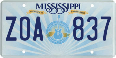 MS license plate ZOA837