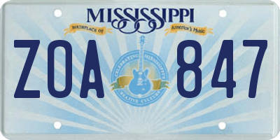 MS license plate ZOA847