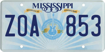 MS license plate ZOA853