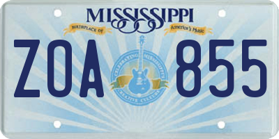 MS license plate ZOA855