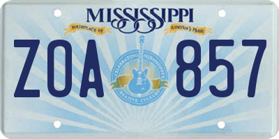 MS license plate ZOA857