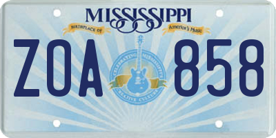 MS license plate ZOA858