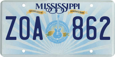 MS license plate ZOA862