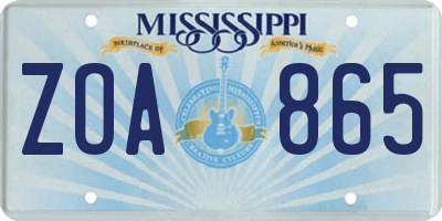 MS license plate ZOA865