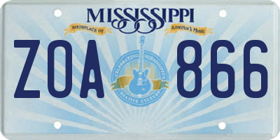 MS license plate ZOA866