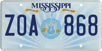 MS license plate ZOA868