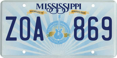 MS license plate ZOA869