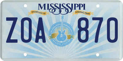 MS license plate ZOA870