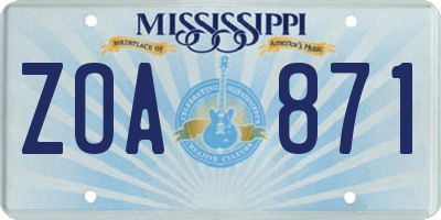 MS license plate ZOA871