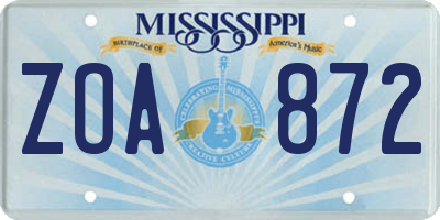 MS license plate ZOA872