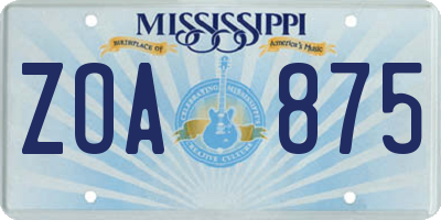 MS license plate ZOA875