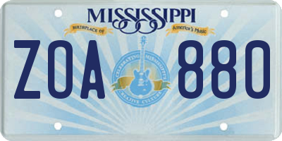 MS license plate ZOA880