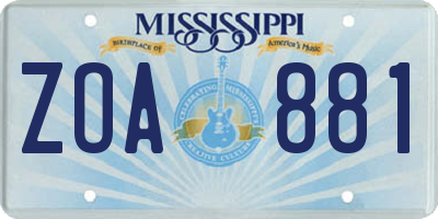 MS license plate ZOA881