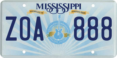 MS license plate ZOA888