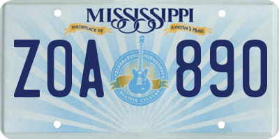 MS license plate ZOA890