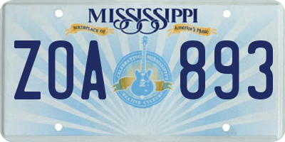 MS license plate ZOA893