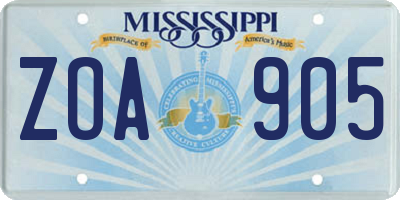 MS license plate ZOA905