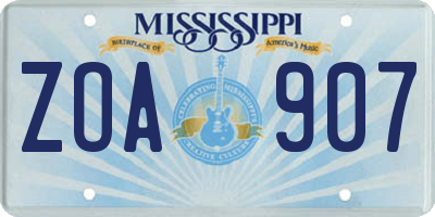 MS license plate ZOA907