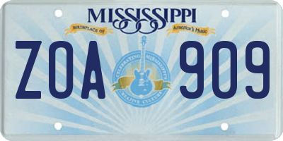 MS license plate ZOA909