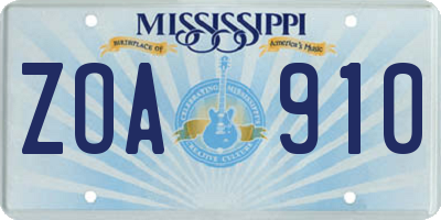 MS license plate ZOA910