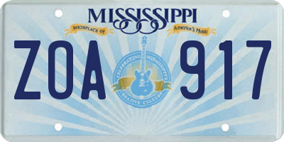 MS license plate ZOA917