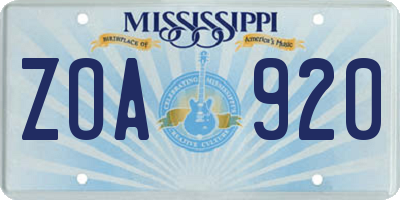 MS license plate ZOA920