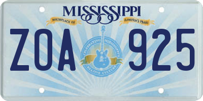 MS license plate ZOA925