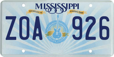 MS license plate ZOA926