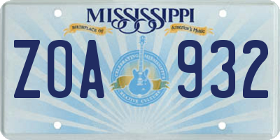 MS license plate ZOA932