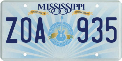 MS license plate ZOA935