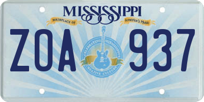 MS license plate ZOA937