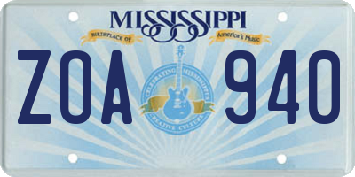 MS license plate ZOA940