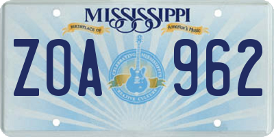 MS license plate ZOA962