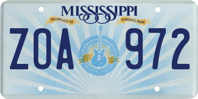 MS license plate ZOA972