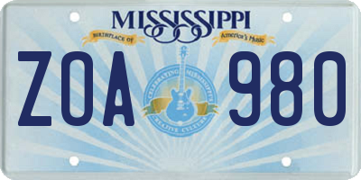 MS license plate ZOA980