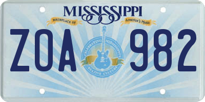 MS license plate ZOA982