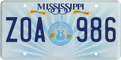 MS license plate ZOA986