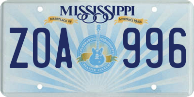 MS license plate ZOA996