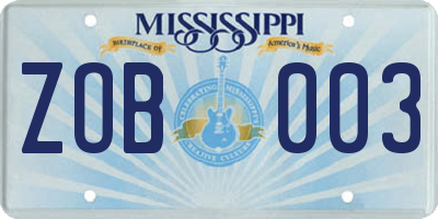 MS license plate ZOB003