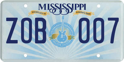 MS license plate ZOB007