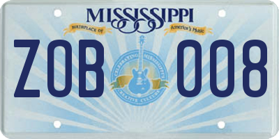 MS license plate ZOB008