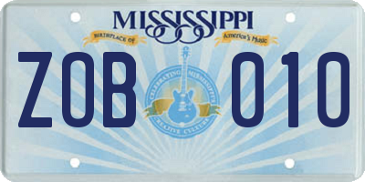 MS license plate ZOB010