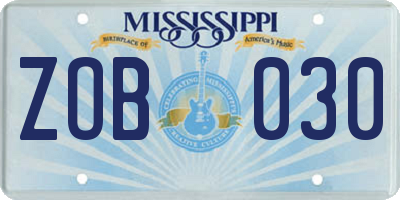 MS license plate ZOB030