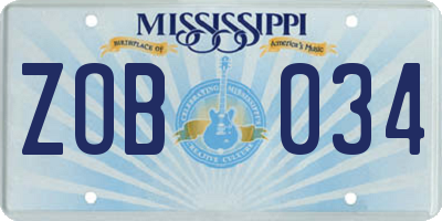 MS license plate ZOB034