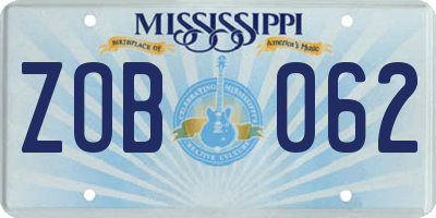 MS license plate ZOB062
