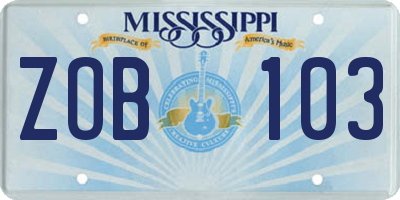 MS license plate ZOB103